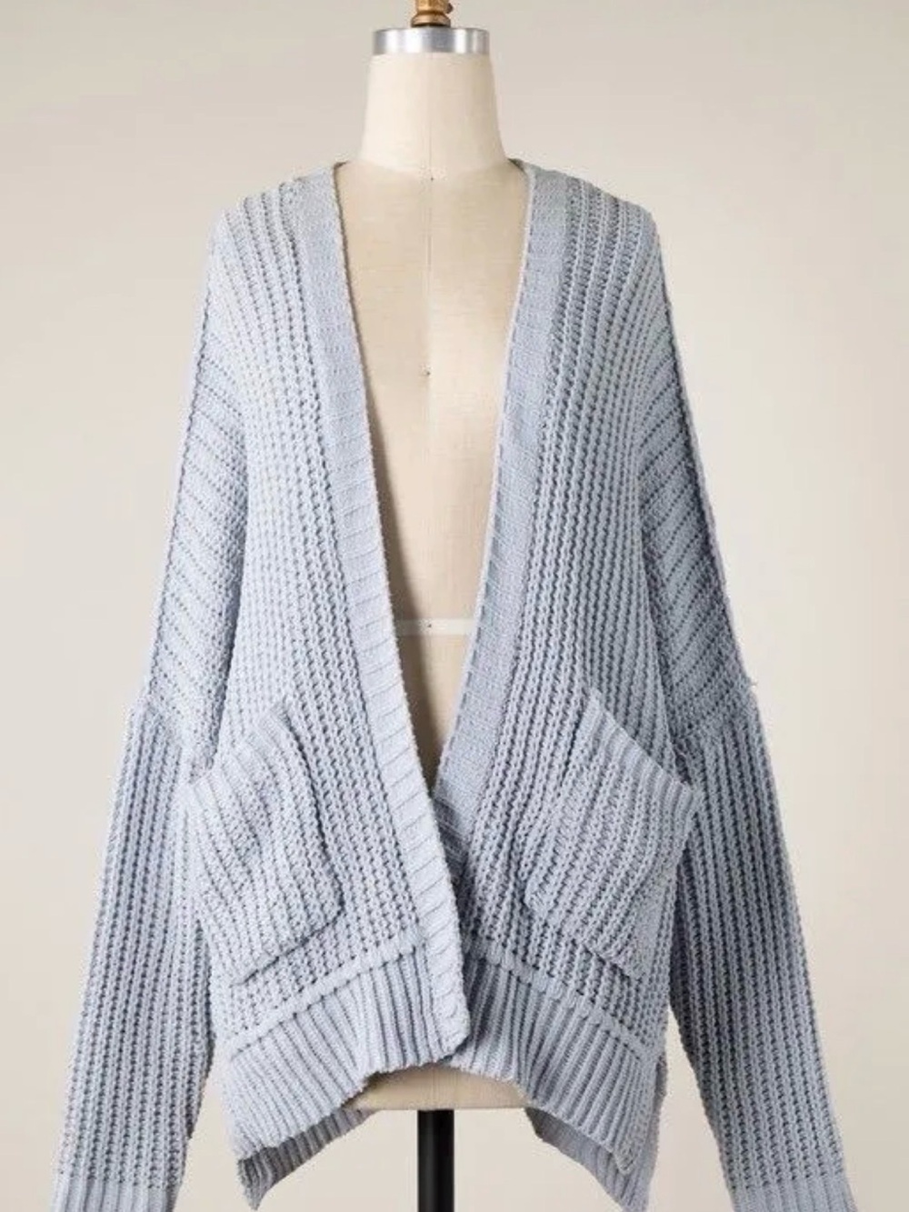 Miracle Light Blue Ribbed Chunky Open-Front Cardigan
